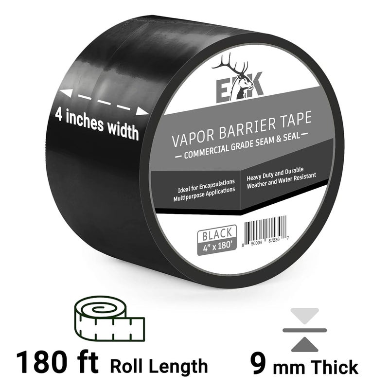 ELK Vapor Barrier Tape - 4” x 180ft - PE 7mm Polyethylene Seam Tape - Moisture Barrier Seam & Seal for Crawlspace Encapsulations or Waterproof Marine Tape - Black - Image 4